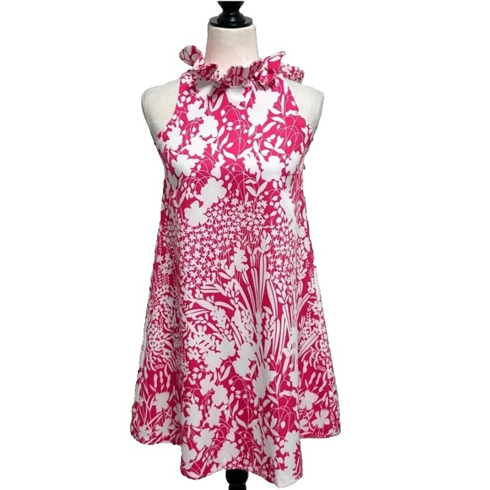 Tuckernuck dress‎ Large  Pink white Wildflower Blythe Sleeveless Bow Dress